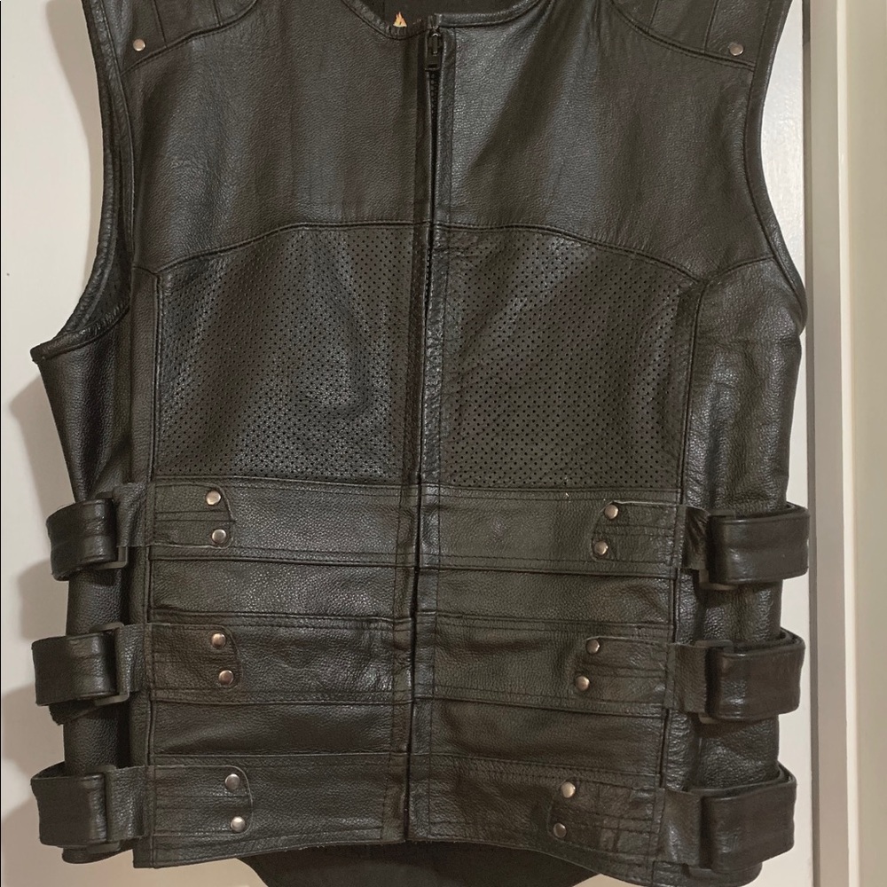 Biker Leather Vest with removable armor. Size XL